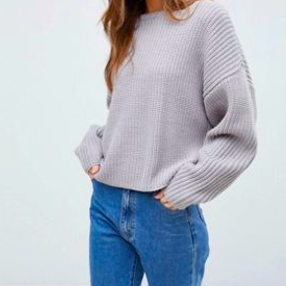 Chunky knit sweater in light bluish gray